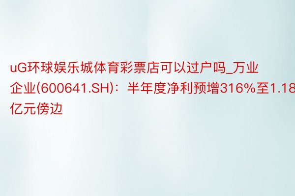 uG环球娱乐城体育彩票店可以过户吗_万业企业(600641.SH)：半年度净利预增316%至1.18亿元傍边