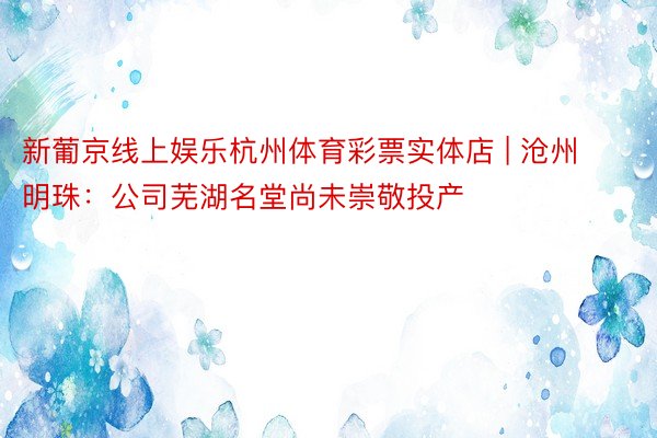 新葡京线上娱乐杭州体育彩票实体店 | 沧州明珠：公司芜湖名堂尚未崇敬投产