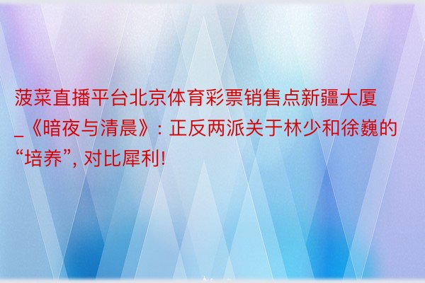 菠菜直播平台北京体育彩票销售点新疆大厦_《暗夜与清晨》: 正反两派关于林少和徐巍的“培养”, 对比犀利!