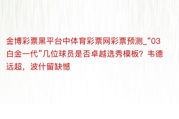 金博彩票黑平台中体育彩票网彩票预测_“03白金一代”几位球员是否卓越选秀模板？韦德远超，波什留缺憾